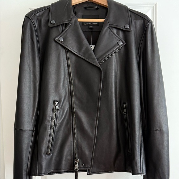 Banana Republic Oversized Black Leather Moto Jacket - Picture 1 of 10